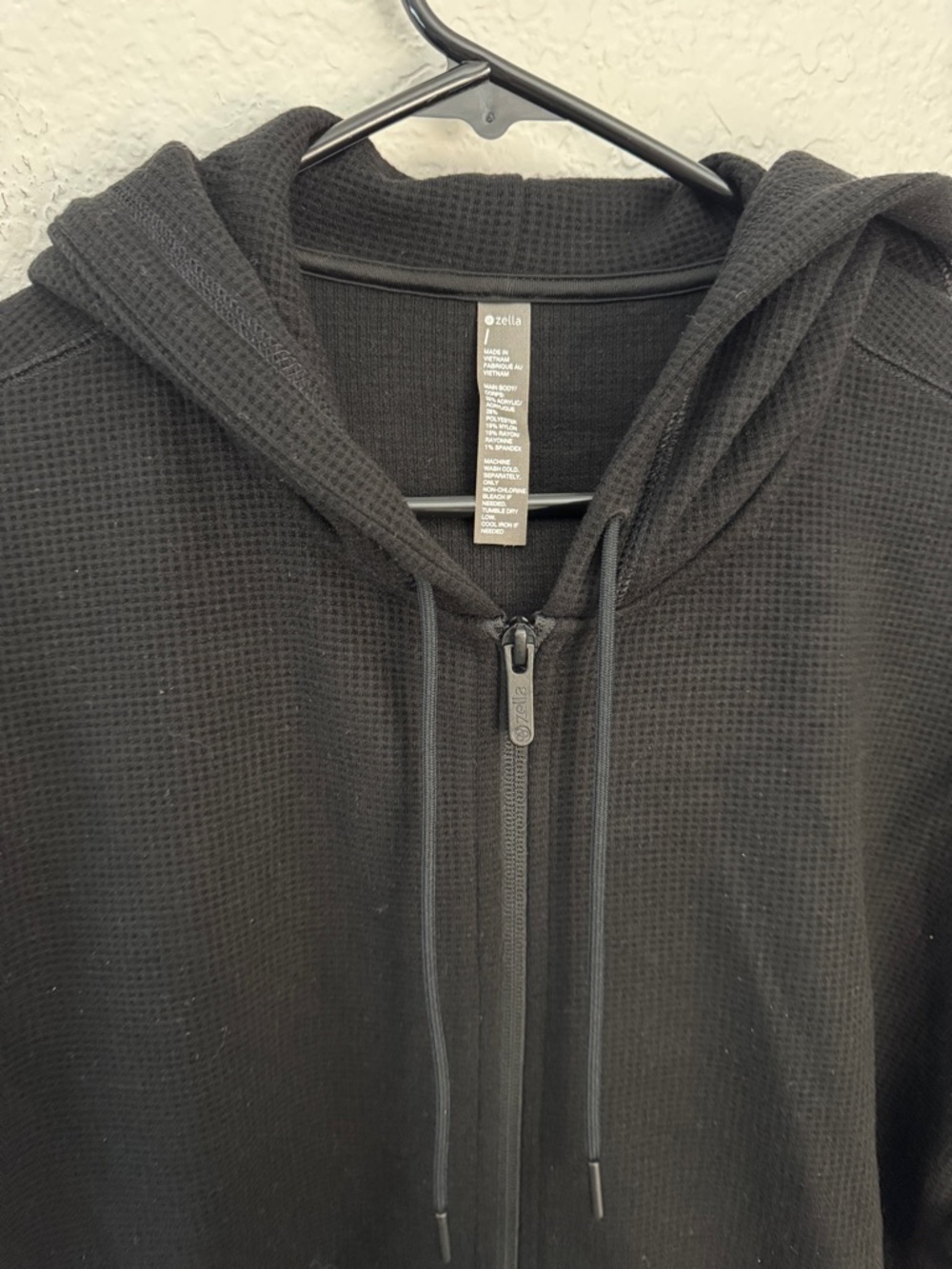 NWT Zella Men’s Waffle Knit Zip Up Hoodie Black Large - Picture 3 of 5